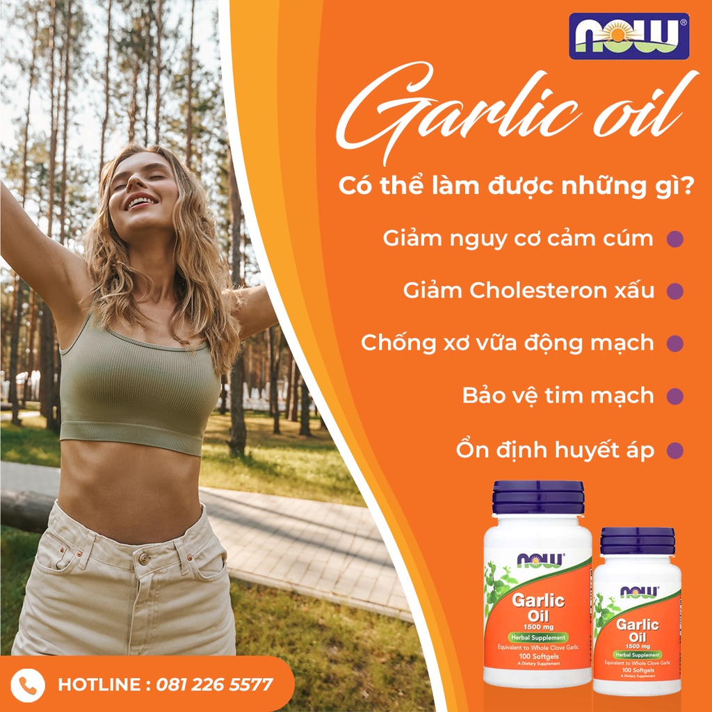 Garlic Oil Viên Dầu Tỏi Chống Lão Hóa Hỗ Trợ Tăng Sức Đề Kháng Now Garlic Oil 1500mg