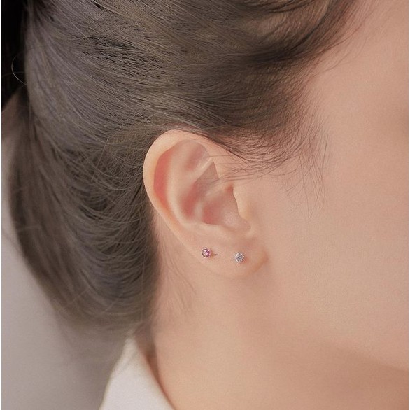 Bông Tai, Hoa Tai Nữ Bạc 925 Cao Cấp SHIMMER SILVER COLORFUL 2 Nụ Đá Nhiều Màu Lấp Lánh