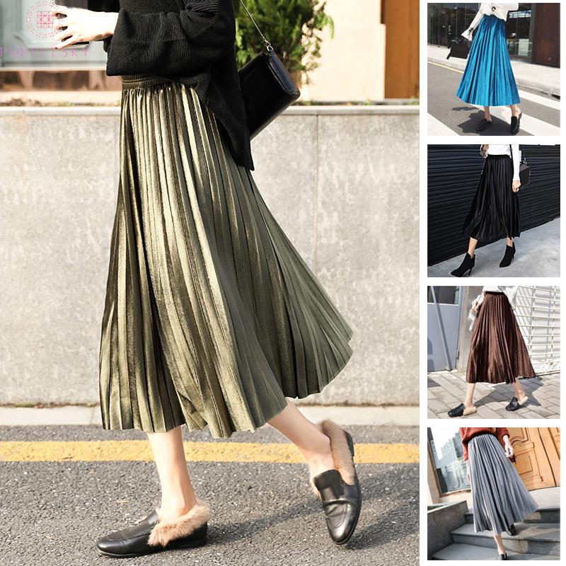 Women's Ladies Skirts Loose A-line Casual Boho Women's Office Ladies Autumn High Waist Pleated Retro Plus size