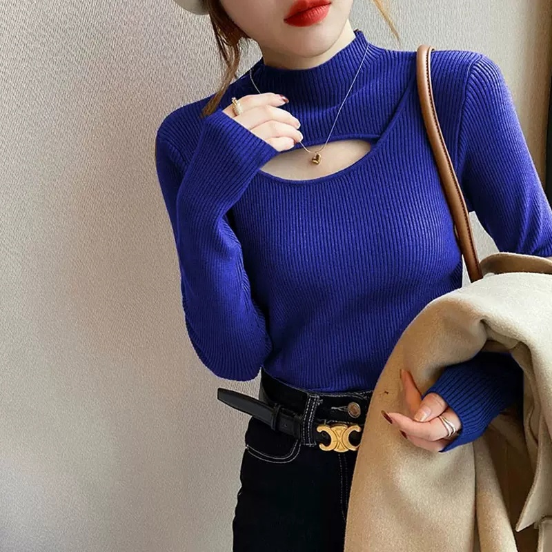 Áo sweater Dệt Kim Cổ Lọ Dáng Ôm Phong Cách Hàn Quốc Thời Trang Cho Nữ