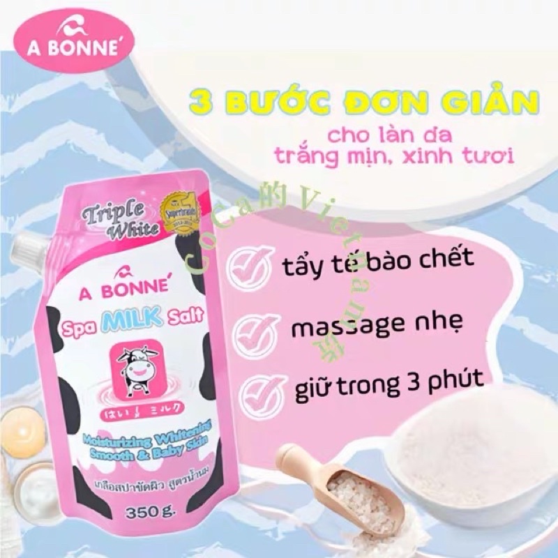 [Chuẩn Thái Lan] Muối Tăm Sữa Bò A Bonne Spa Milk Salt - Tẩy Tế Bào Chết Body Và Mặt Thái Lan Hương Sữa Tươi Gói 350g