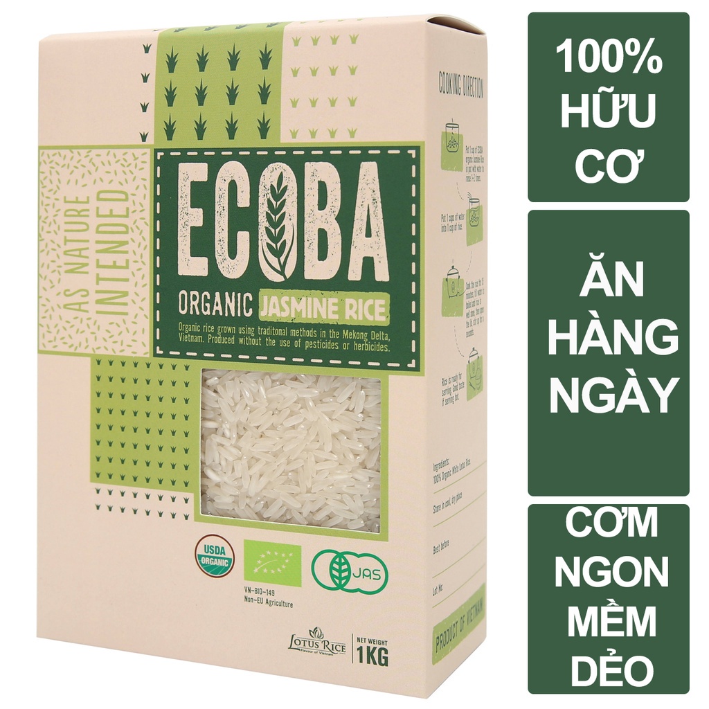 Gạo hữu cơ ECOBA Huyết rồng, Huyền mễ, Kim mê, Ngọc mễ, Sakura Hộp 1KG