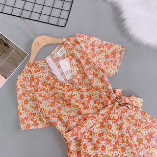 váy hoa cam vạt chéo