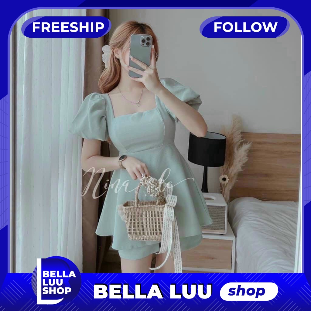 Sét đùi nữ cổ vuông cột nơ lưng Xếp Ly ( Kèm Quần ) Sang Trọng, Trẻ Trung, Xinh Xắn, Màu Y Hình Phù Hợp Thời Trang Bella