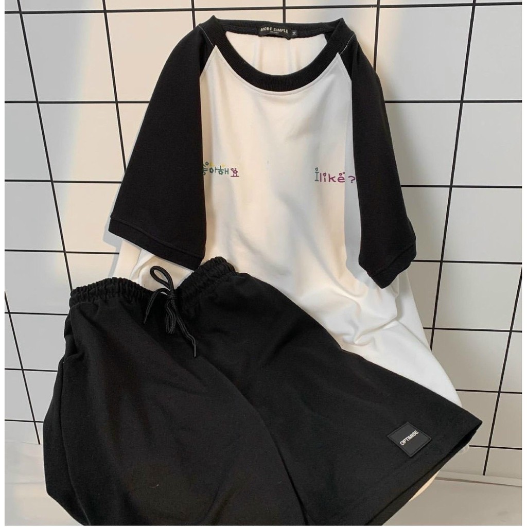 Đồ Bộ Mặc Nhà Dạo Phố Chất Thun Cotton I LIKE Tay Phối Raplang Trẻ Trung Năng Động - Shop3nunisex