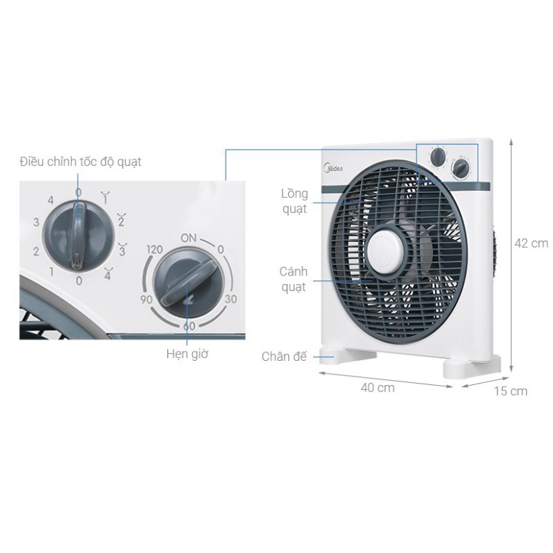 Quạt điện tản gió quạt hộp mini để bàn Midea KYT30-15A. Hàng Chính Hãng Bảo Hành 12 Tháng