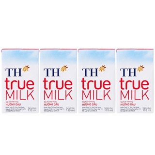 Lốc 4 hộp sữa th TRUE MILK hương dâu 110ml