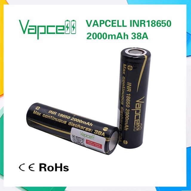 Pin vapcell INR 18650 2000mah 38A 18650 Sạc (Đen)