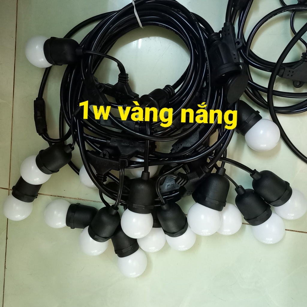 Dây đèn trang trí ngoài trời 5 mét với dây đui đèn thả E27 chống nước loại tốt loại 10 đui kèm 10 bóng led