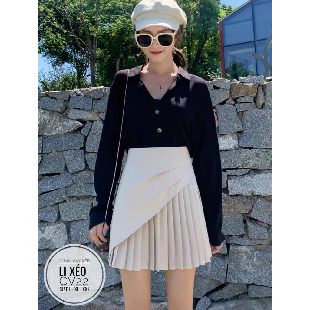 (CÓ ẢNH THẬT ) BIGSIZE Chân váy xếp li xéo CV22 Chất liệu: vải tuyết mưa Màu sắc: đen - trắng - ghi | BigBuy360 - bigbuy360.vn