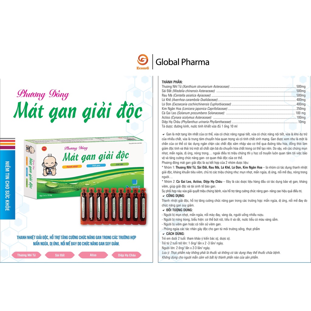 Siro uống Phương Đông mát gan giải độc An Châu - Hộp 20 ống - Globalpharma