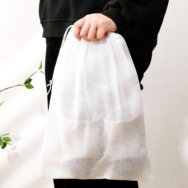 Travel Drawstring Clothing Organizer/ White Non-woven Drawstring Shoe Bag/ Dustproof Tote Beam Sorting Storage Pouches/ Foldable High Capacity Container Bag