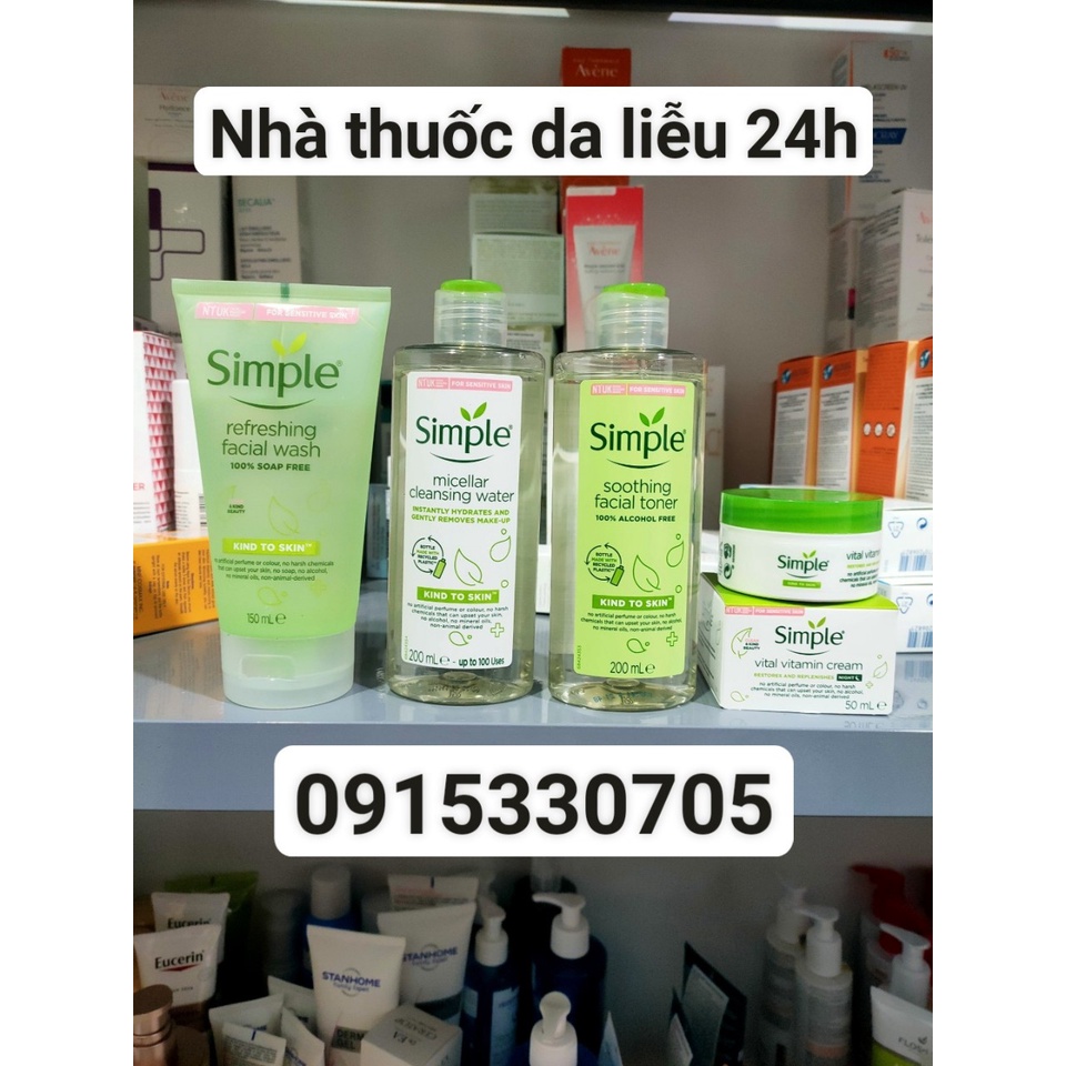 Combo Simple (Sữa Rửa Mặt + Nước Tẩy Trang + Toner Nước Hoa Hồng + Kem Dưỡng Kind To Skin Vital Vitamin Night Cream 50ml