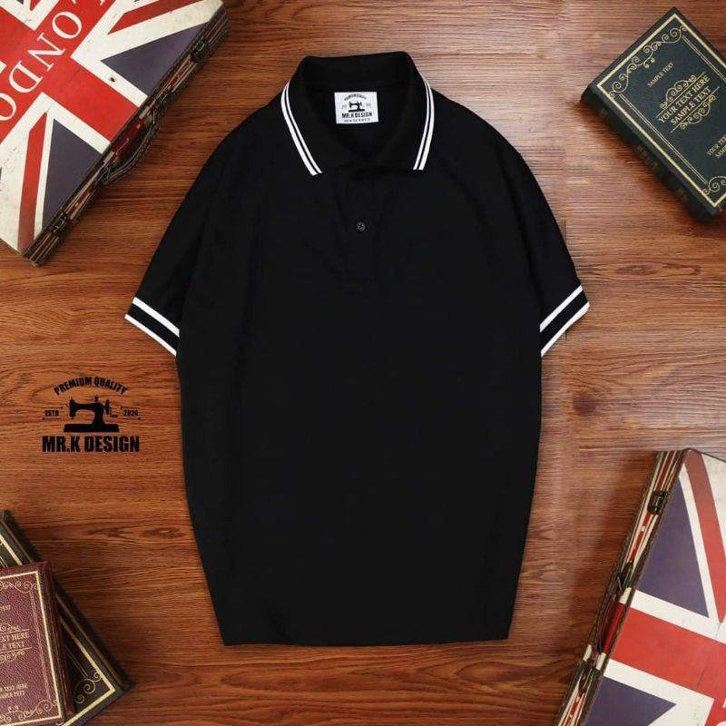 Áo thun Polo , cổ tròn tay ngắn NAM Mr.K  phối viền thời trang trẻ trung trắng và đen