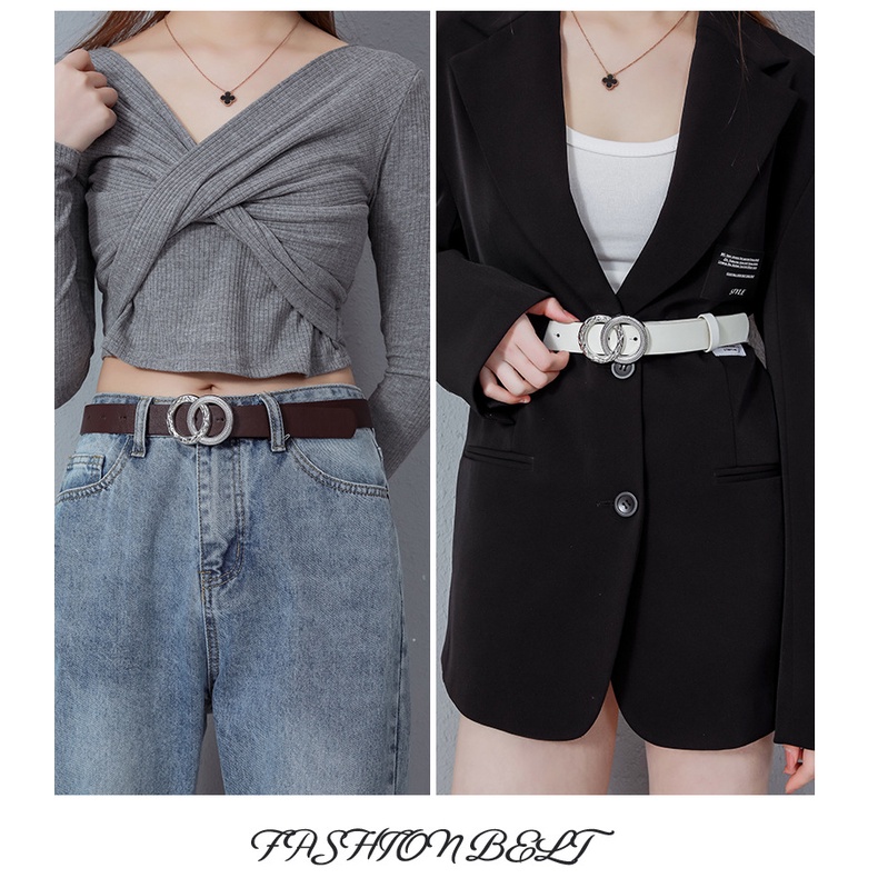Thắt Lưng Da Khóa Kim Loại Tròn Thời Trang Đơn Giản Cho Nữ