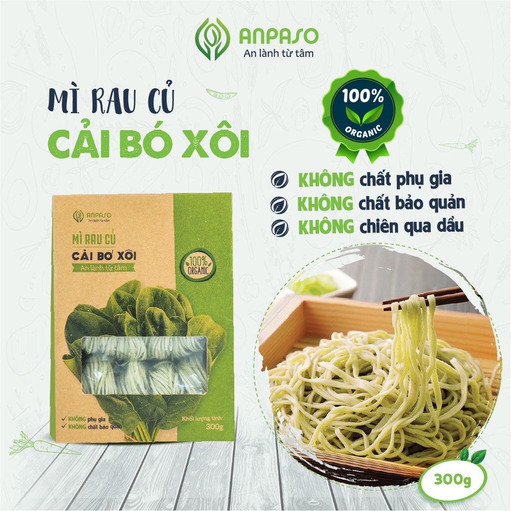 Mì Rau Cải Bó Xôi Hữu Cơ Organic Anpaso, Eat Clean, Giảm Cân, ăn chay, ăn kiêng, không chiên nóng, tốt cho tiêu hóa.