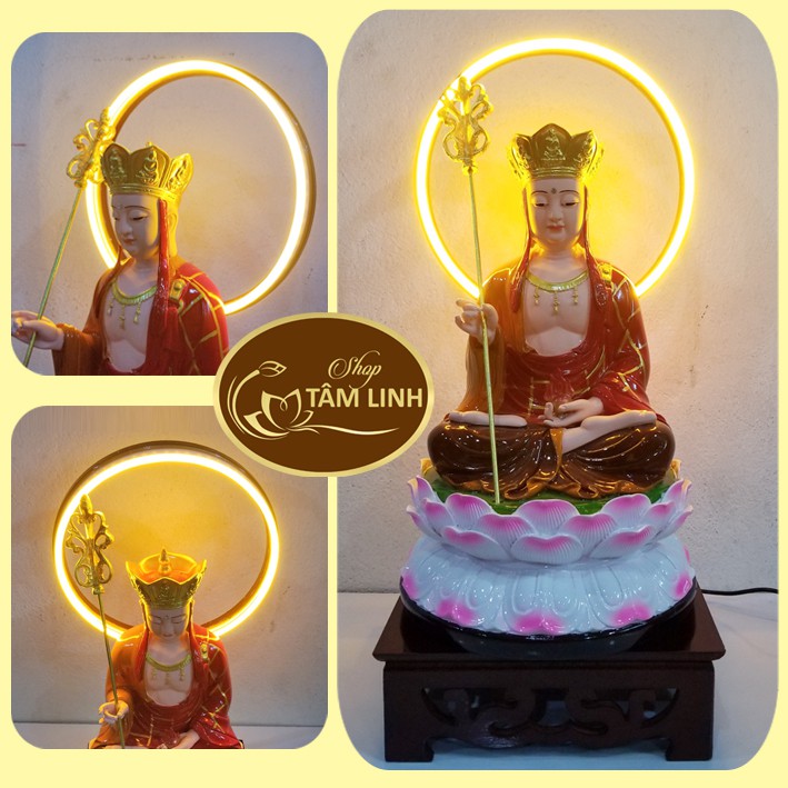 Combo Tượng Địa Tạng cao 30 cm+Hào Quang Led  cao 45 cm + Đôn gỗ vuông 20 Mẫu Kệ Đèn Đẹp GIÁ SIÊU RẺ