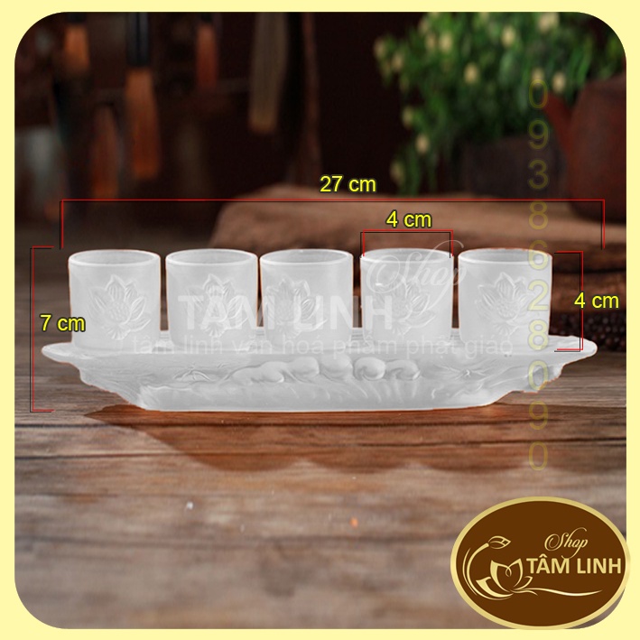 Án Năm Ly Nước Thờ Cúng Lưu Ly Trắng