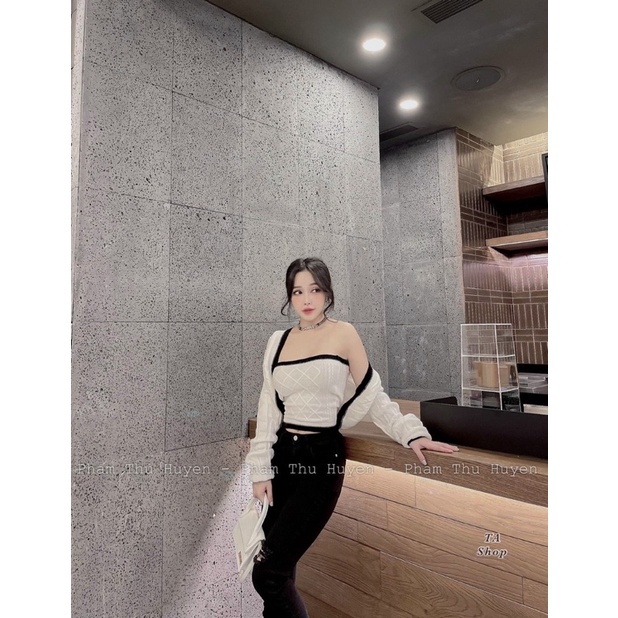 Set áo len quây trám tặng kèm áo khoác cadigan thừng chất chơi