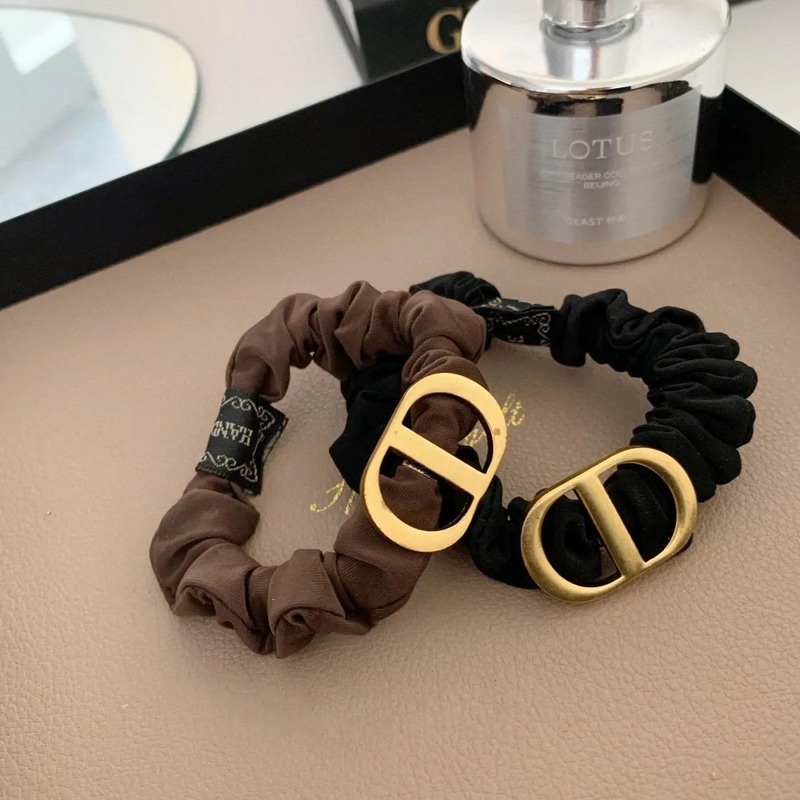 Dây Buộc Tóc Vải Co Giãn Đính Nút Kim Loại In Chữ Phong Cách Retro Hiện Đại