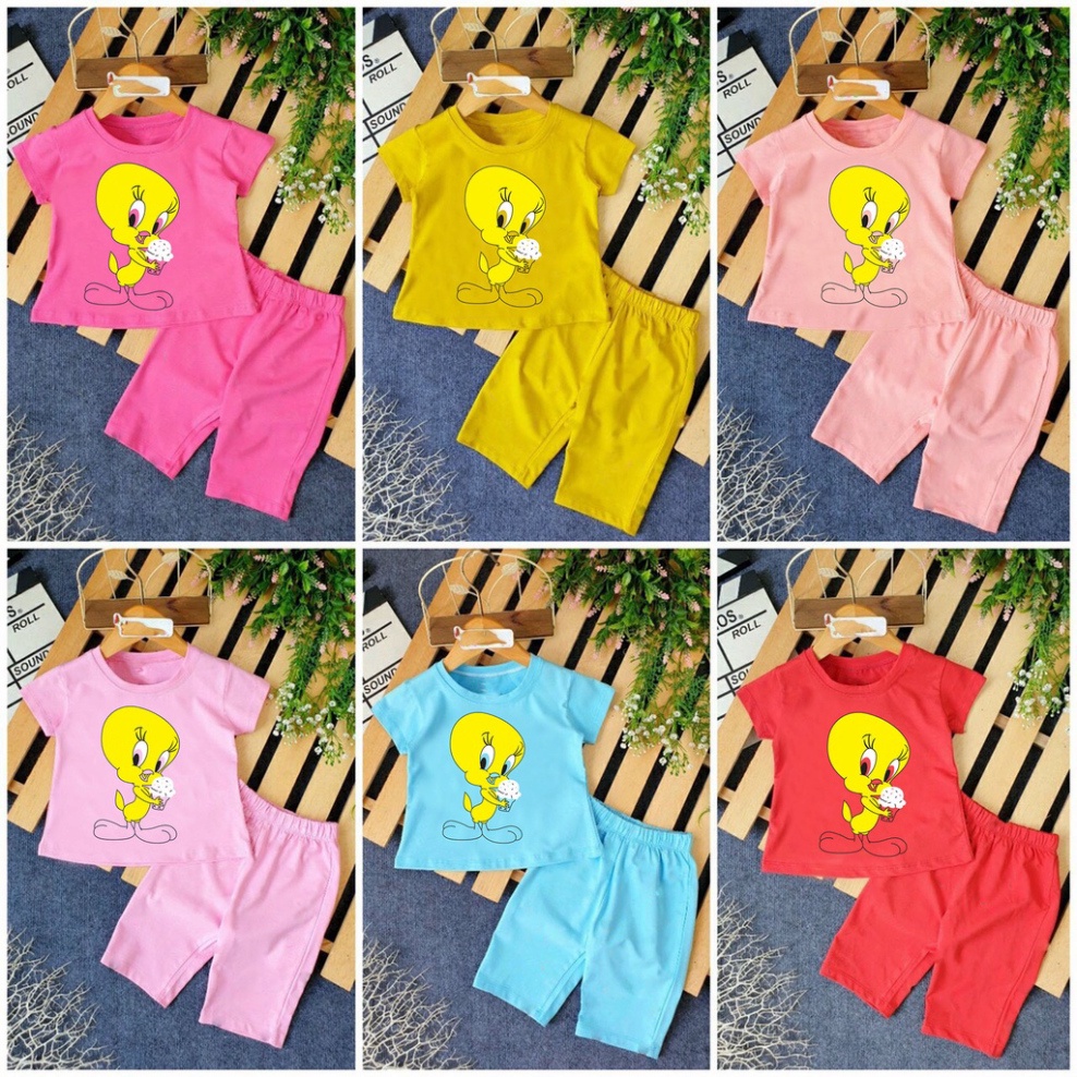 ( Khuyến mãi ) Combo 6 Bộ bé gái hình con vịt màu vàng ôm chậu hoa cho bé từ 6-28kg .BDBG53. .