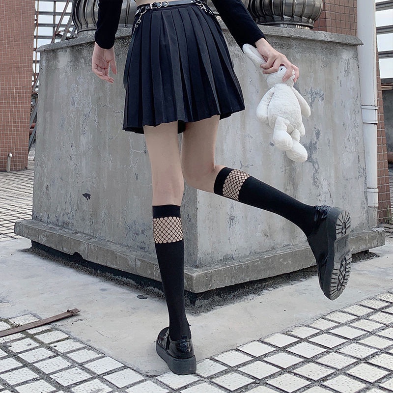 2022 Women Sexy Knee High Socks Mesh Stockings Fashion Fishnet Cute College Style JK Girls Lolita Student Black Gothic Long Sock