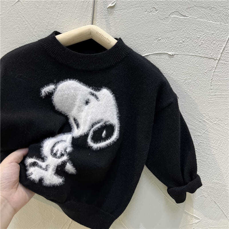 Áo sweater cổ tròn in họa tiết hoạt hình đơn giản thời trang thu đông dành cho trẻ em