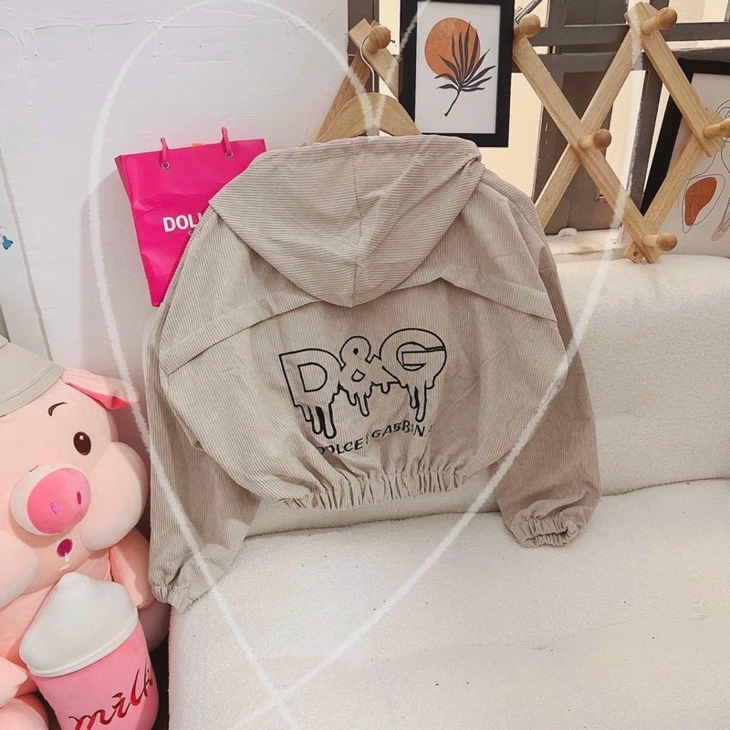 Áo khoác lửng croptop kaki nhung gân 1 lớp thêu chữ unisex ulzzang nam nữ