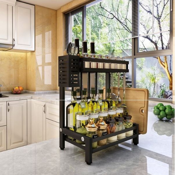 Kệ thép đựng gia vị dao thớt inox 2 tầng, 3 tầng giúp để gọn đồ nhà bếp tiện lợi