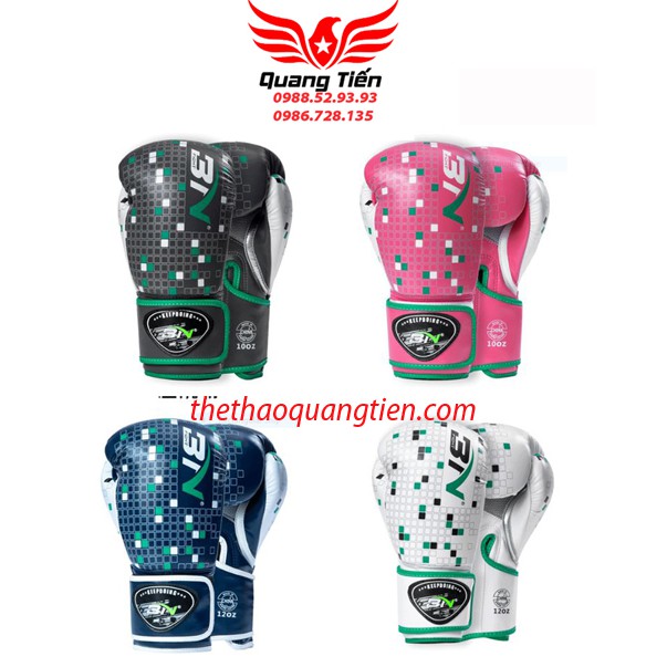 Freeship găng tay boxing Bn new 2019 chấm bi xanh trắng ghi