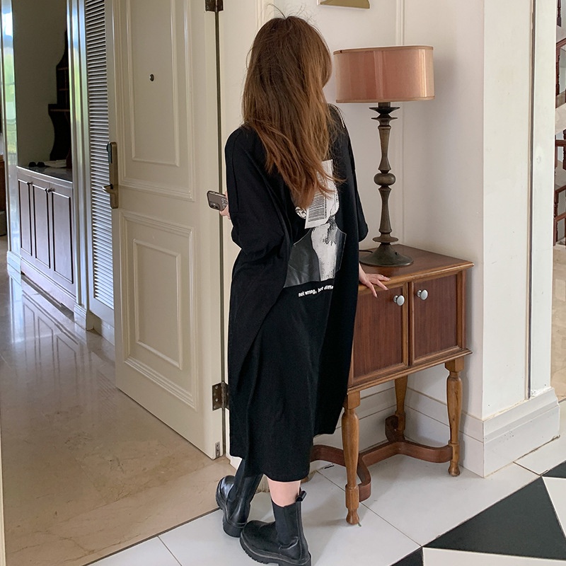 Đầm dài IELGY tay ngắn dáng rộng phong cách Hong Kong thời trang cho mẹ bầu