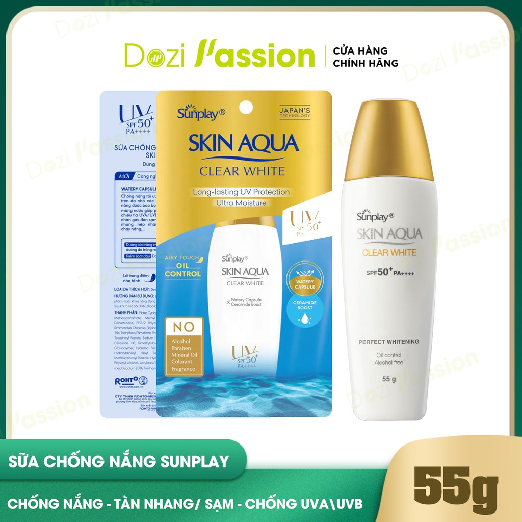 Kem chống nắng Sunplay Skin Aqua Clear White dưỡng da trắng mịn SPF50+, PA++++