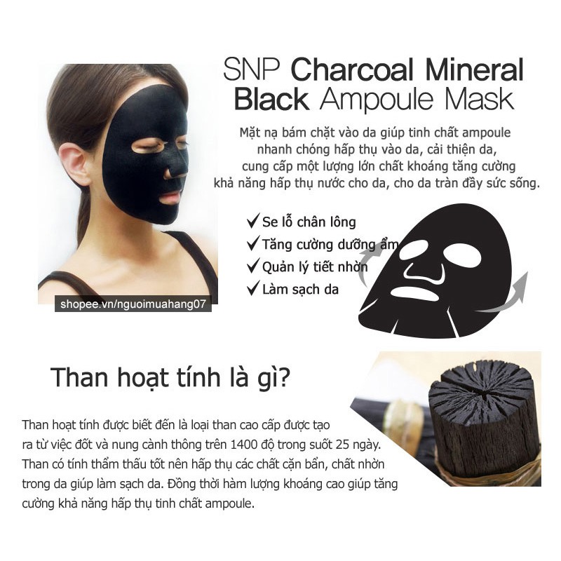 Mặt Nạ Than Hoạt Tính Se Khít Lỗ Chân Lông Cao Cấp SNP Charcoal Mineral Black Ampoule Mask