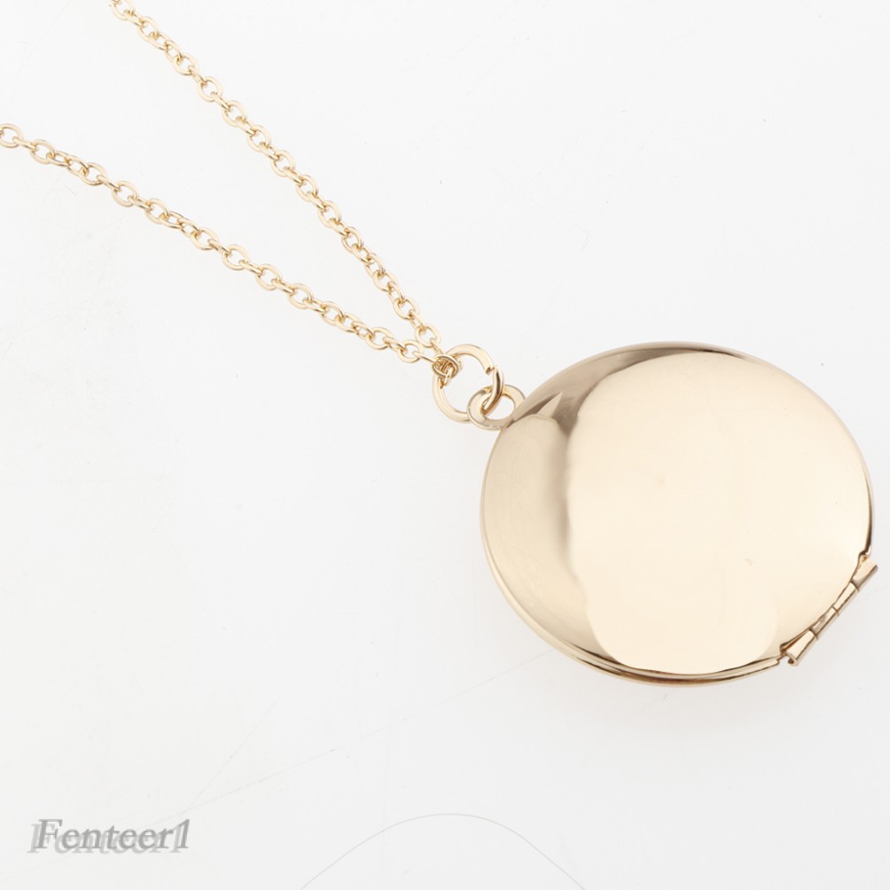 Fenteer1 Round Photo Pendant Locket Keepsake Necklace Couple Jewelry