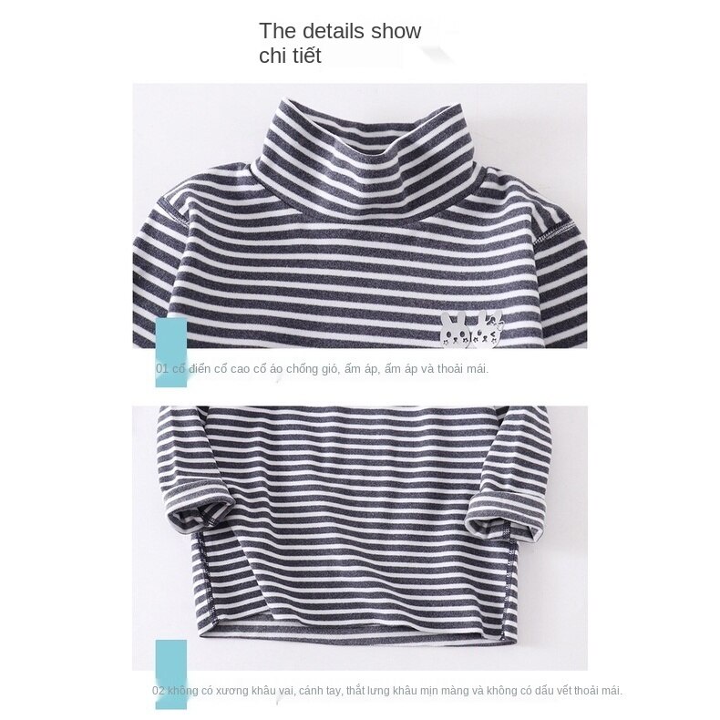 YAOEENH Áo thun tay dài thời trang kẻ sọc cổ cao thích hợp bé gái bé trai