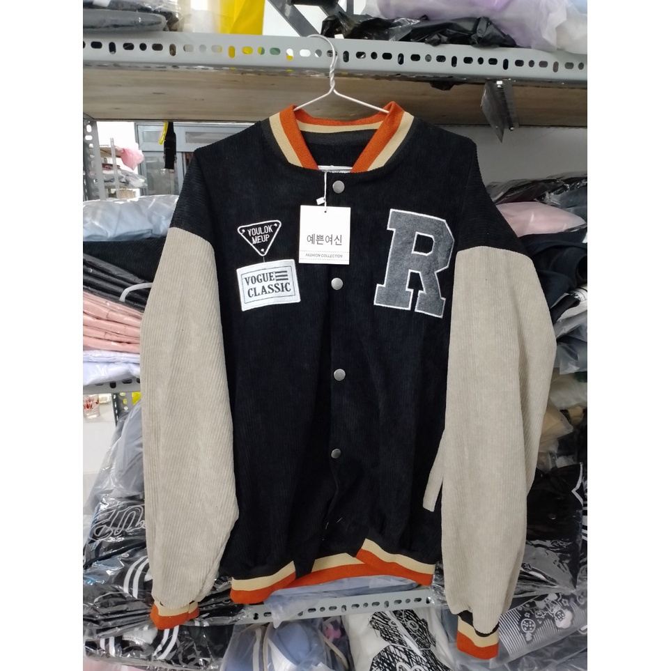 Áo Khoác Bomber Chất Nhung - Áo Bomber Nam Nữ Unisex Nhung Siêu Đẹp thêu LOGO CHỮ R (có ảnh thật)