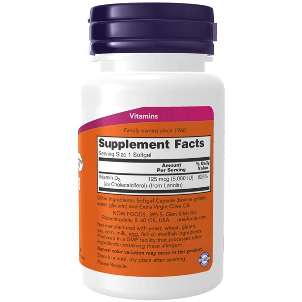 Viên Uống Now Vitamin D3 5000IU - Tăng Sức Đề Kháng Cơ Thể