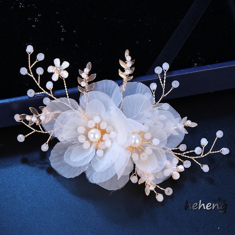 Trâm Cài Tóc Hoa Trắng Đính Đá Pha Lê Cho Cô Dâu