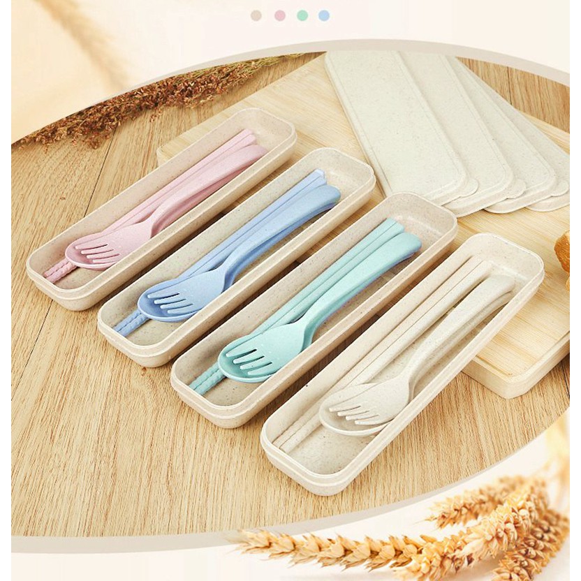 Bộ Thìa , Dĩa, Đũa 3 Chi Tiết Bằng Lúa Mạch 1601 SIÊU THỊ 88
