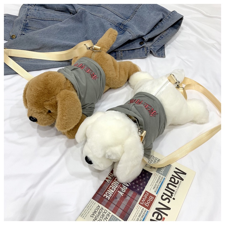 Túi Đeo Chéo Hình Cún Nhồi Bông Dễ Thương Phong Cách Mới Dành Cho Nữ