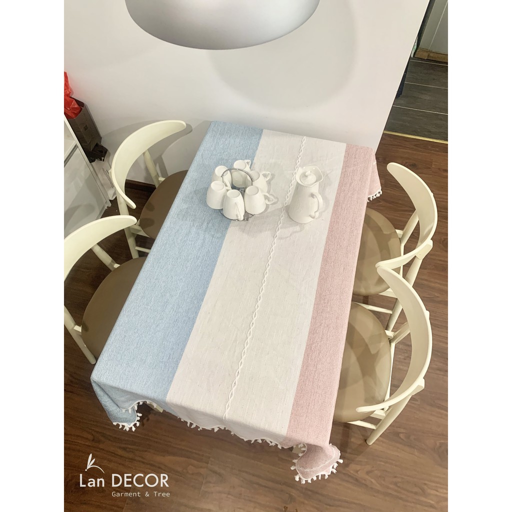 KHĂN TRẢI BÀN LANDECOR SỌC XANH HỒNG PASTEL PHÙ HỢP CHO TRANG TRÍ BÀN TIỆC BÀN BẾP