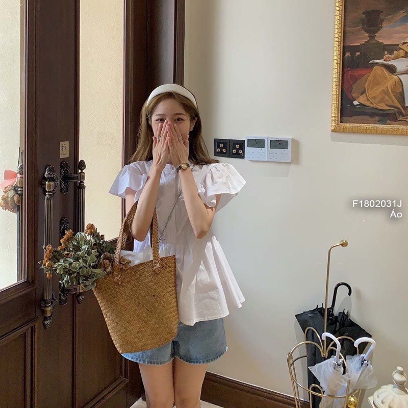 Áo sơ mi nữ bánh bèo cổ trụ tay bồng ngắn tay đơn giản trẻ trung SA108 HOASUMO