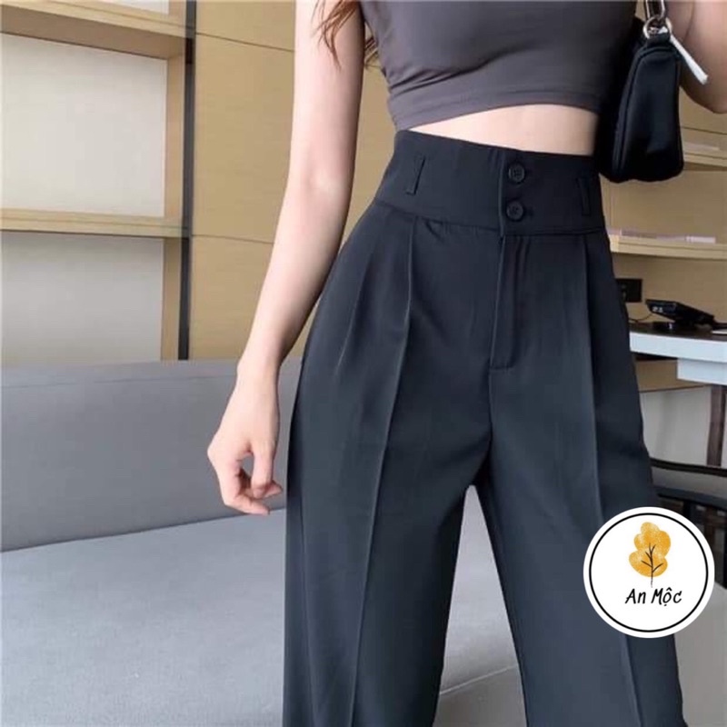 Quần Culotes sống suông lưng cao phối 2 khuy eo from dài 1m cho nữ