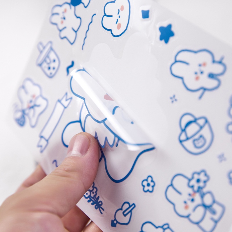 Set 6 tấm Stickers Gấu Thỏ cute chống thấm nước