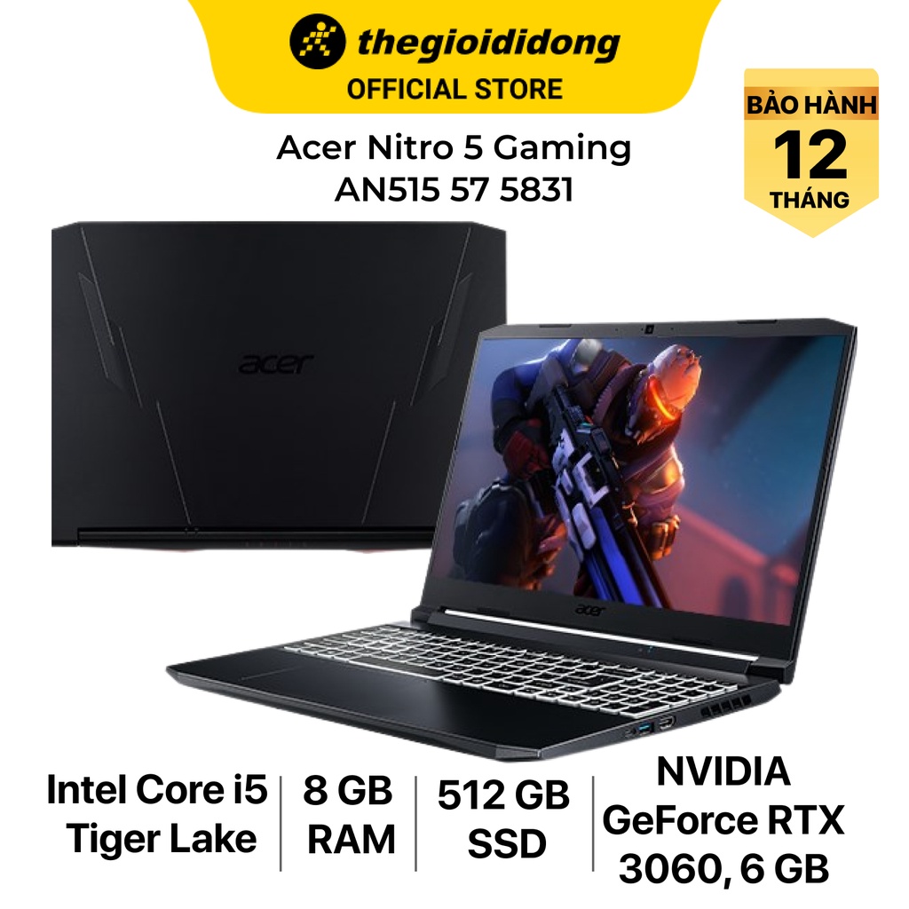 Laptop Acer Nitro 5 AN515 57 5831 i5 11400H/8GB/512GB/6GB RTX3060/15.6&quot;F/144Hz/Balo/Win10/(NH.QDGSV.003)/Đen