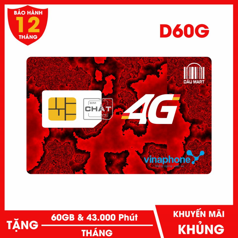 SIM 4G Vinaphone D60G Tặng 60GB / Tháng + Miễn Phí Gọi Nội & 50 Phút Ngoại Mạng