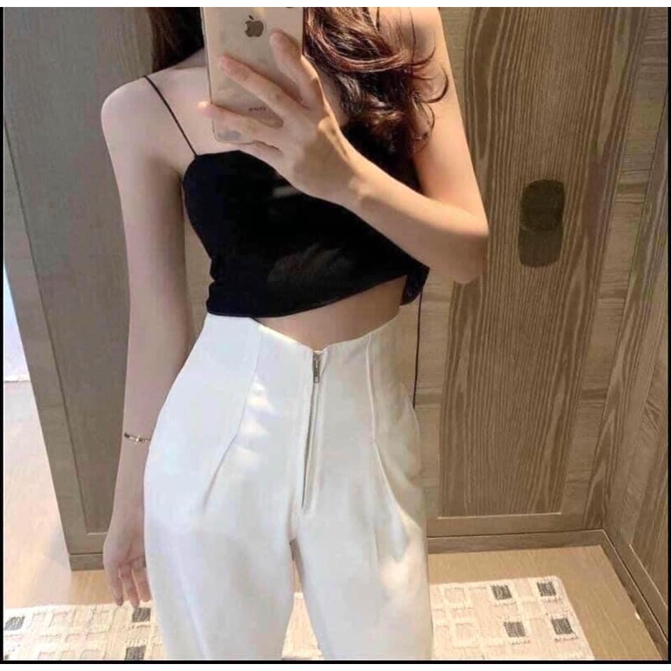 Quần Cul Dáng Suông Kèm Khóa Zip Giữa Nữ - Culottes ống sớ cạp cao phong cách 3 màu đen / trắng / hồng Ulzzang HOT | WebRaoVat - webraovat.net.vn