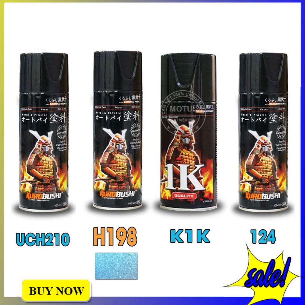 Combo 4 sơn xịt Samurai màu xanh băng giá (gồm H198 - UCH210 - 3/124 - K1K - Giấy nhám P800)