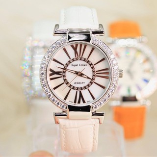 Đồng hồ nữ chính hãng royal crown 6116 dây da trắng