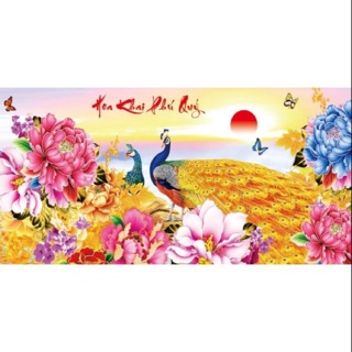 Tranh đính đá Hoa Khai Phú Quý LV087 111x50cm chưa đính